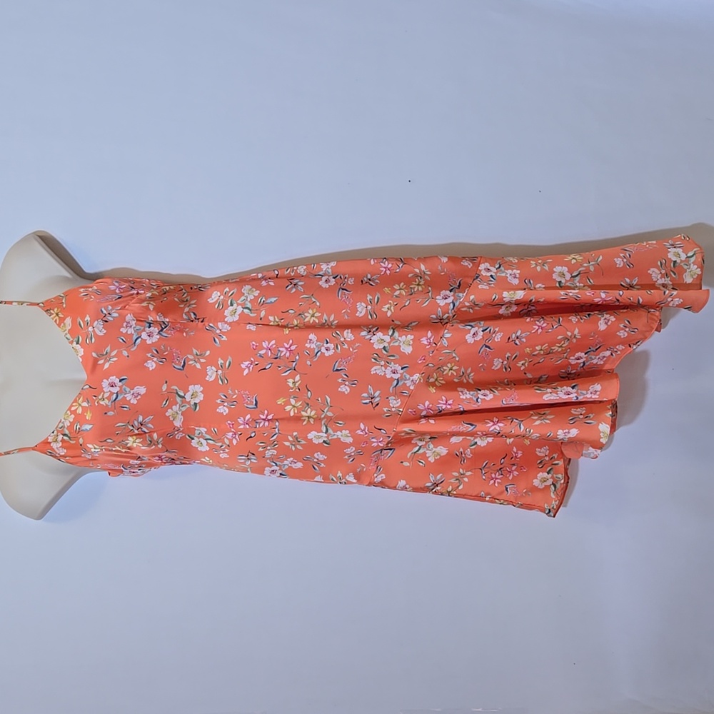 Floral Satin‎ Babydoll Slip Dress Midi Length Size 6 Flounce Asymetric Hem